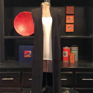 Ann Taylor Long Open Front Black Knit Vest With Pockets